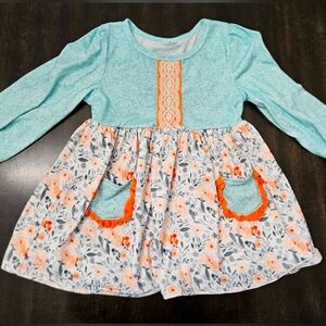 Honey Bean age 5 dress super cute blue and orange